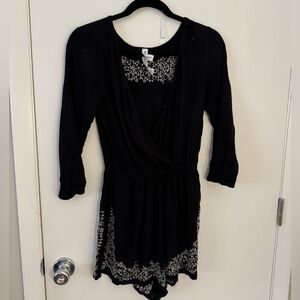 Black Romper with White Embroidery